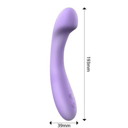 Purple Dianne Vibe Liquid Silicone Unibody G-Spot Bendable USB with curved design and size dimensions shown.