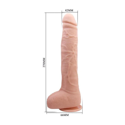 Dick Realistic Dildo with Suction Cup Flesh featuring a lifelike design with textured shaft and lifelike testicles, measuring dimensions in millimeters.