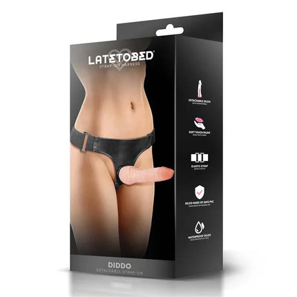 Packaging of Diddo Detachable Strap-On Harness showing product features and semi-realistic design by Latetobed.