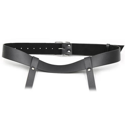 Didier Leg and Waist Bondage Harness Adjustable - BDSM leather harness with secure buckles, front view.