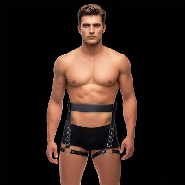 Man wearing Didier Leg and Waist Bondage Harness Adjustable from Intoyou's BDSM Line