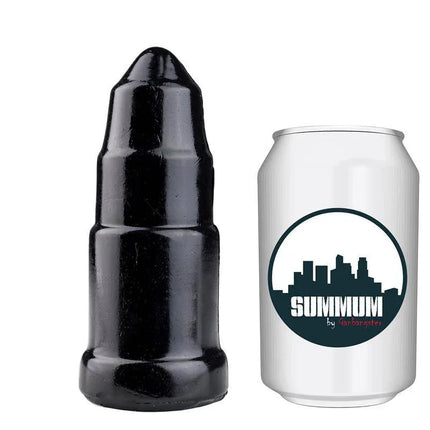 Dildo Abuso 13 cm bullet-shaped dildo with ergonomic waves next to a can for size comparison and enhanced texture.