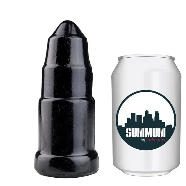 Dildo Abuso 13 cm bullet-shaped dildo with ergonomic waves next to a can for size comparison and enhanced texture.