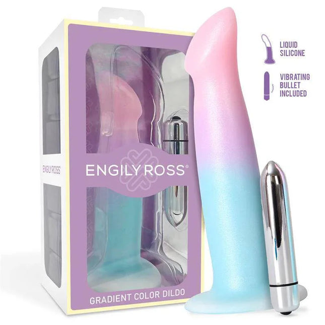 Dildo Dildo with Vibration and Suction Cup Gradient Colour 17 cm from Engily Ross in packaging with vibrating bullet included.