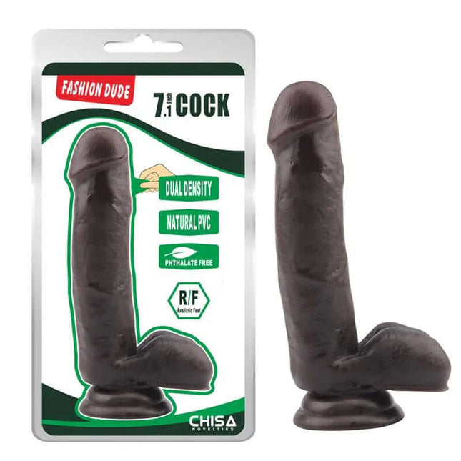 Dildo Dual Density Fashion Dude 17.8 x 4 cm Brown with packaging, phthalate-free PVC material, lifelike design, and ease of use