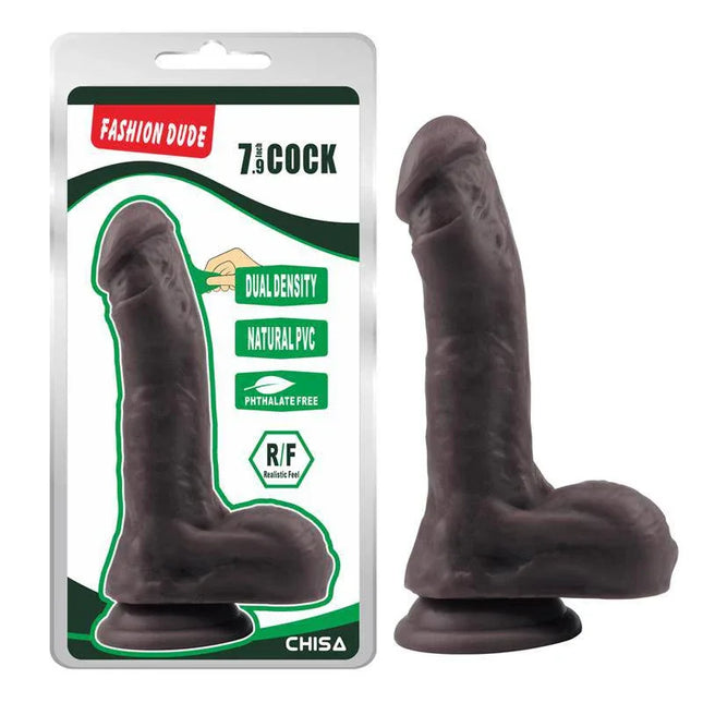Dildo Dual Density Fashion Dude 20.5 x 4.5 cm Brown with lifelike feel and suction cup base in packaging