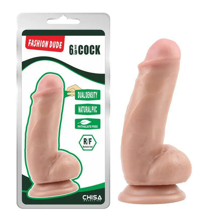 Dildo Dual Density Fashion Dude 6.9 Flesh with lifelike details in phthalate-free PVC, showcasing realistic design.