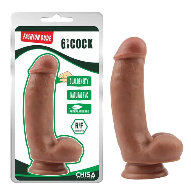 Dildo Dual Density Fashion Dude 6.9 Tan with realistic design and integrated suction cup for versatile play.