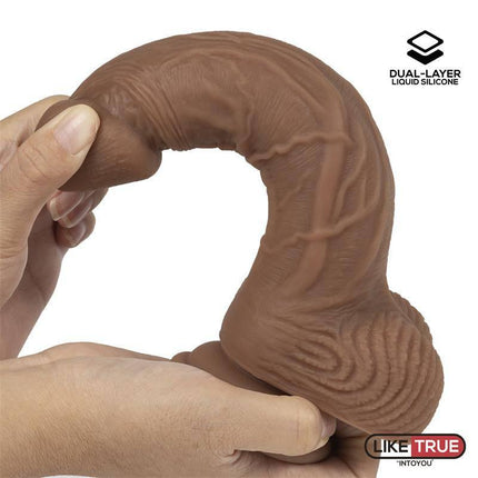 Brown Dildo Dual Layer Silicone 8.25, realistic design for enhanced pleasure.