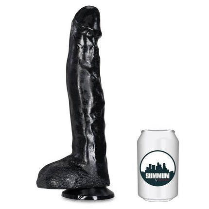 Dildo Felipe 25 cm Vinyl Dildo with curved design for pleasure, shown next to a can for size comparison.