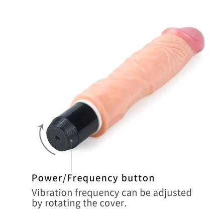 Dildo Flexi 9.5 with Vibration Flesh showing vibration frequency adjustment button