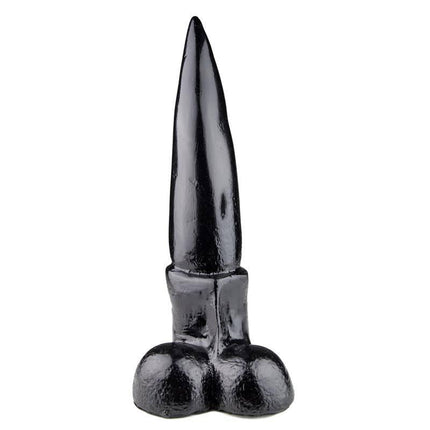 Dildo Melby 29 cm black vinyl sex toy with unique pointed design for deep pleasure.