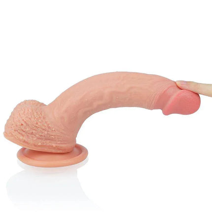 Dildo Nature 8.5 Liquid Silicone Flesh shown with flexible double-density design and suction base in a realistic flesh tone.