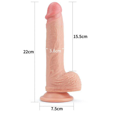 Dildo Nature 8.5 Liquid Silicone Flesh with dual-density construction and realistic texture, dimensions 22cm x 7.5cm, natural skin tone