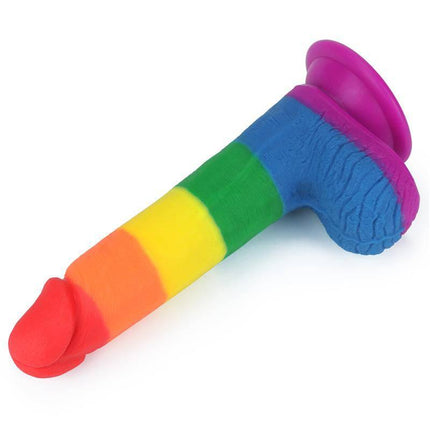 Dildo Prider 7.5 Liquid Silicone LGBT, rainbow-colored dildo on white background