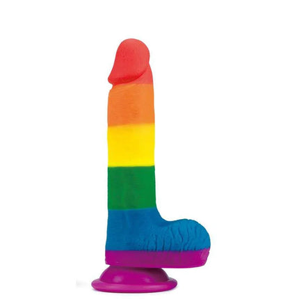 Dildo Prider 7.5 Liquid Silicone LGBT with rainbow colors and suction base.