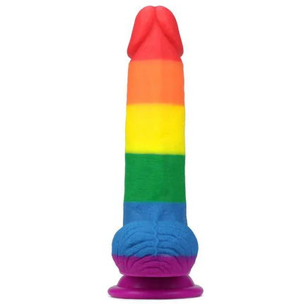 Dildo Prider 7.5 Liquid Silicone LGBT with rainbow colors, ergonomic design for safety and comfort.