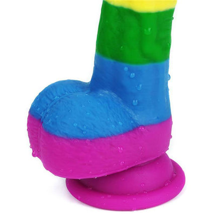 Dildo Prider 8 Liquid Silicone LGBT with vibrant Pride flag colors, featuring a smooth silicone finish for ergonomic pleasure.