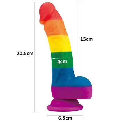 Dildo Prider 8 Liquid Silicone LGBT in vibrant Pride flag colors, 20.5 x 6.5 cm