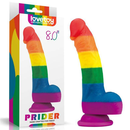 Dildo Prider 8 Liquid Silicone LGBT in vibrant Pride flag colors with packaging