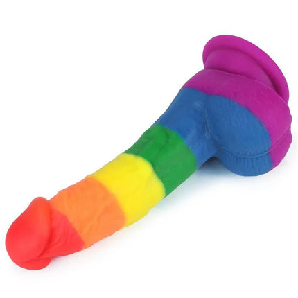 Dildo Prider 8 Liquid Silicone LGBT in colorful Pride flag design, ergonomic and body-safe for pleasure.