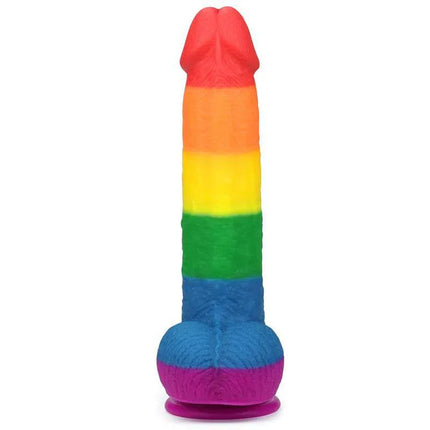 Dildo Prider 9 Liquid Silicone LGBT in rainbow pride colors.