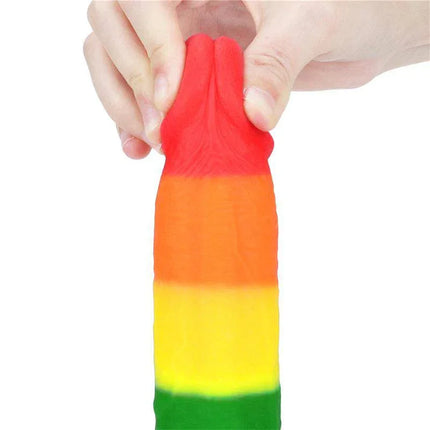 Dildo Prider 9 Liquid Silicone LGBT, rainbow colored pride dildo made from medical-grade silicone, stretched by hand.