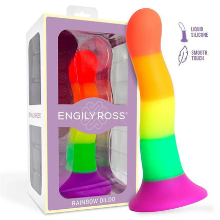 Dildo Rainbow Color LGBT 18 cm, premium silicone fantasy toy by Dildox, featuring a bold rainbow design in packaging.