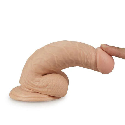 Dildo Real Extreme 7 Flesh with realistic texture, glans-like tip, veiny shaft, lifelike testicles, and skin-safe material.