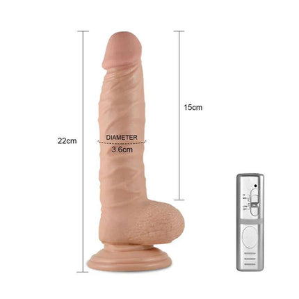 Dildo Real Extreme with Vibration 8.5 Flesh, lifelike texture, 22cm length with suction cup, waterproof, 3 speeds and remote control.