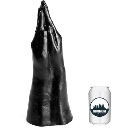 Dildo Sista 38 cm black vinyl stimulator next to size reference can