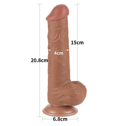 Dildo Sliding Skin 8 Brown with realistic dual-layer design and measurements, featuring lifelike texture and dual-density technology