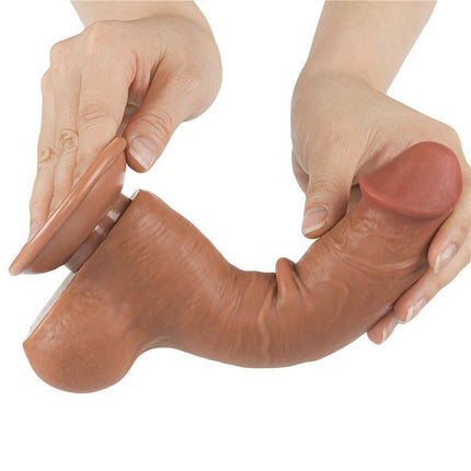 Dildo Sliding Skin 8 Brown demonstrating realistic dual-density material for lifelike pleasure.