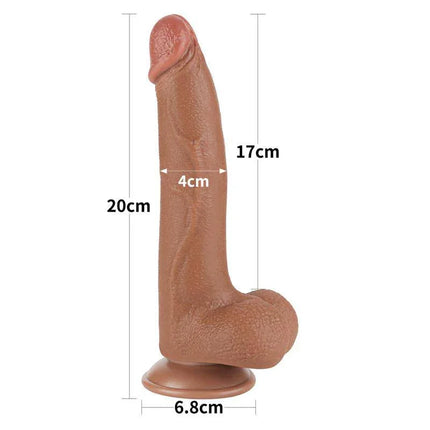Dildo Sliding Skin 8.5 Brown with dual-density material and lifelike details, featuring measurements for realistic experience.