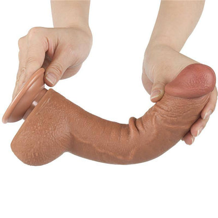 Dildo Sliding Skin 9.5 Brown with realistic texture and dual-layer design for lifelike sensation.
