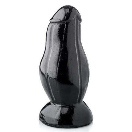 Dildo Super Saurus 20 cm in glossy black with a suction cup base for secure placement.