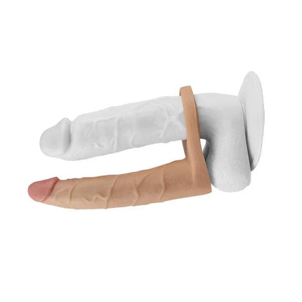 Dildo The Ultra Soft Double 7 Flesh, realistic feel double-penetration toy with flexible strap for support and stimulation.
