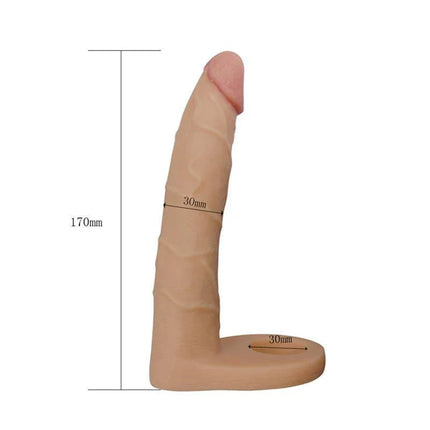 Dildo The Ultra Soft Double 7 Flesh with realistic design and flexible base strap for enhanced stimulation.