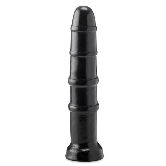 Dildo Victory 26 cm - Vinyl dildo with rounded tip and spiral relief for enhanced stimulation, insertable length 26 cm, black color.