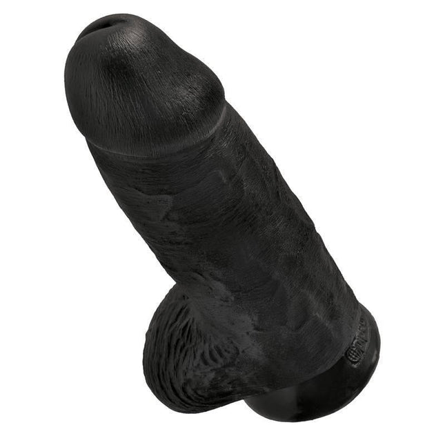 Dildo with Balls Chubby 9 Black with realistic design and detailed texture.