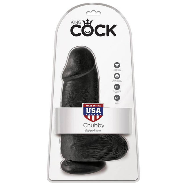 Dildo with Balls Chubby 9 Black, realistic 9-inch pleasure toy with detailed veins and balls, ideal for lifelike experience.