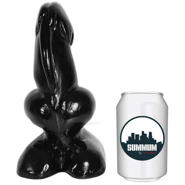 Dildo XXL Minotor 18 cm next to a can for size comparison