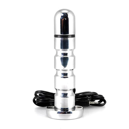 Dildo/Butt Plug versatile dual-use device with black ring, compatible 2.5 mm connector for Rimba Power Box, shown on white background.