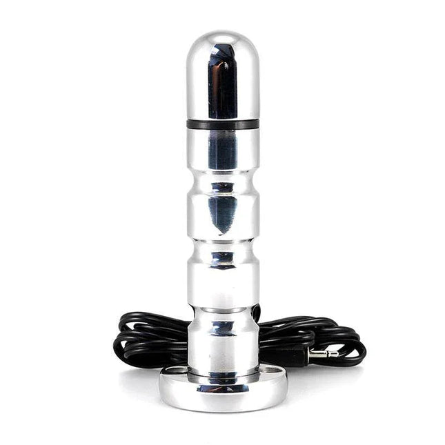 Dildo/Butt Plug versatile dual-use device with black ring, compatible 2.5 mm connector for Rimba Power Box, shown on white background.