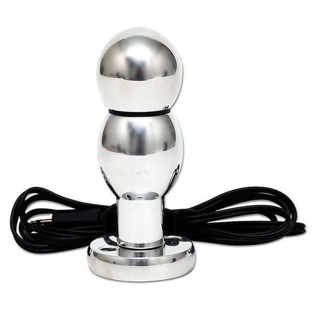 Dildo/Butt Plug in aluminum with skin-contact activation and black separation ring for anal and vaginal stimulation