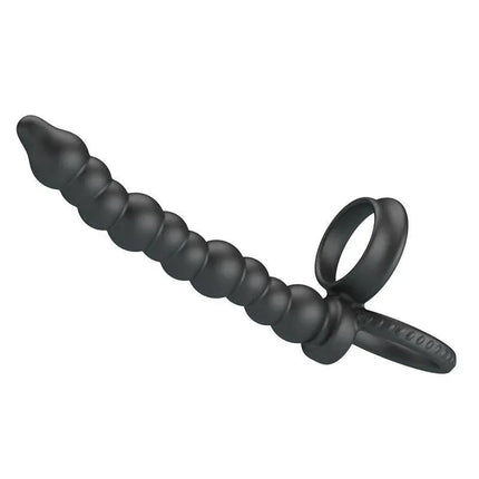 Dillion Anal Chain with Penis Ring black silicone dual-function adult toy featuring beaded plug and integrated ring for enhanced pleasure.