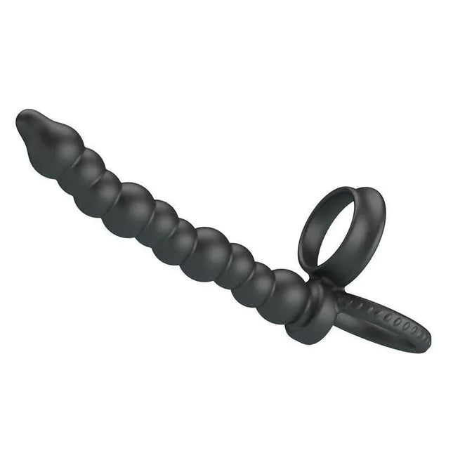 Dillion Anal Chain with Penis Ring black silicone dual-function adult toy featuring beaded plug and integrated ring for enhanced pleasure.