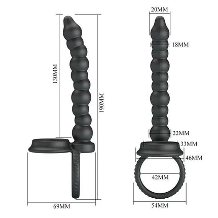 Dillion Anal Chain with Penis Ring, dual-function beaded anal plug and penis ring in black silicone, ideal for prostate stimulation.