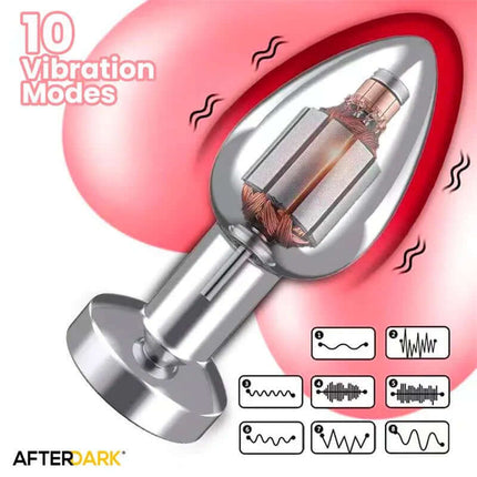 Dimpor Chrome Anal Plug with Vibration and Magnetic USB Size S showcasing 10 vibration modes for customizable pleasure.