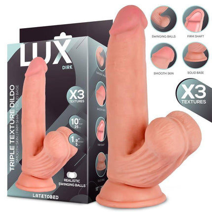 Dirk Triple Density Dildo with Swinging Balls 10, realistic texture and lifelike design, ideal for solo and partner scenarios.